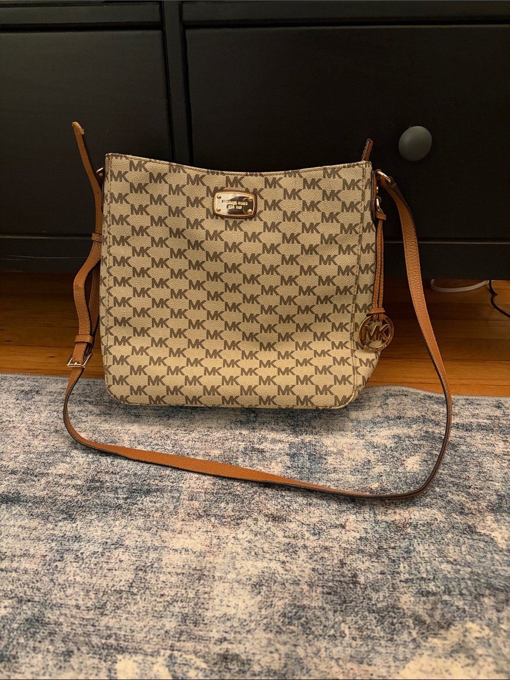 Michael Kors Monogram Crossbody in Beige and Tan